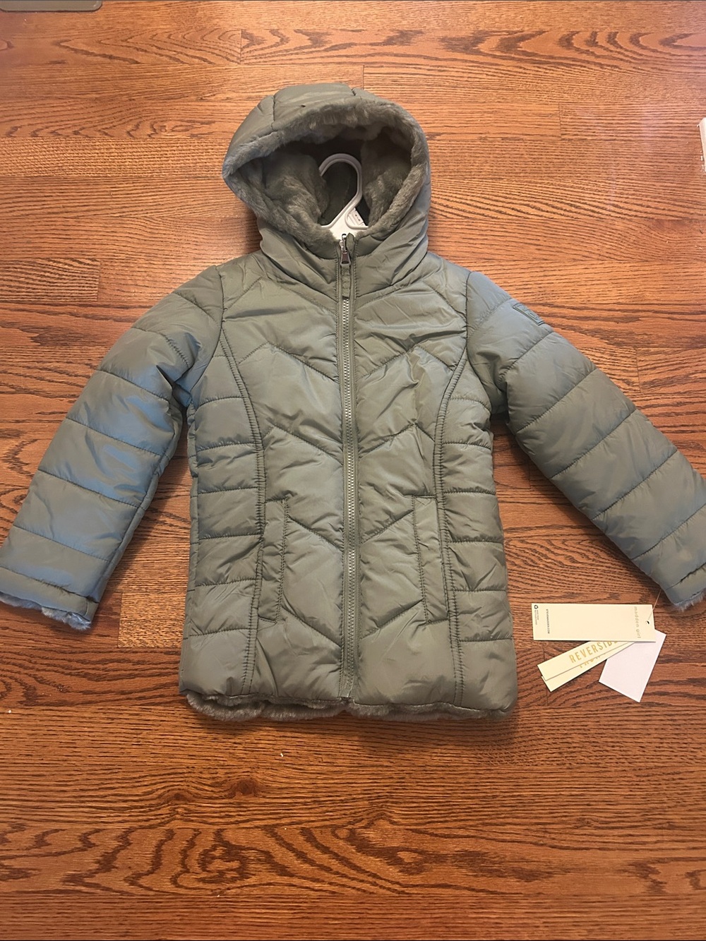 Madden Girl Girls' Moss color Hooded Puffer Jacket-Reversible - New with tags